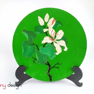 Green round lacquer dish attached with Ban flower 30 cm( not included with stand)